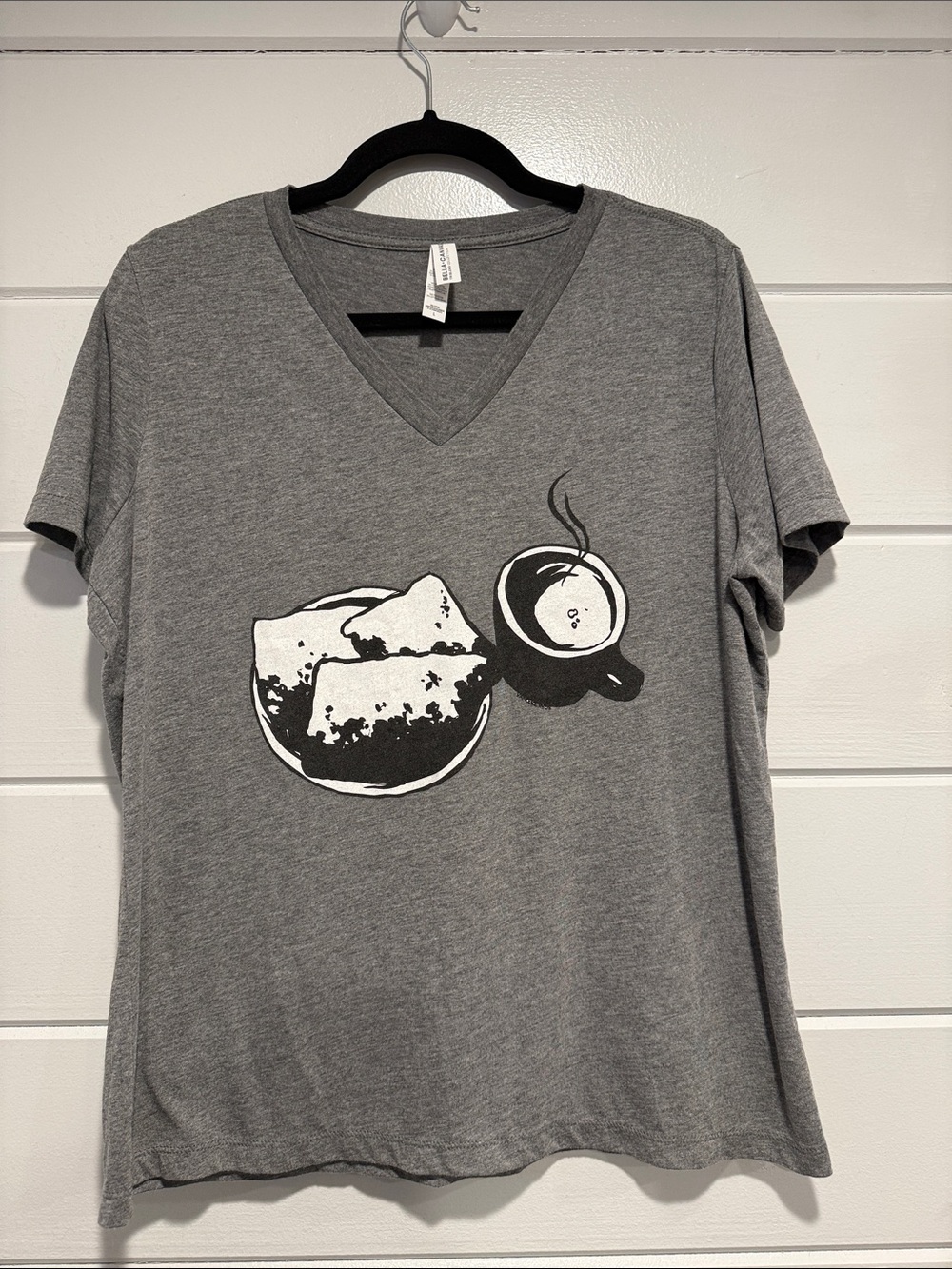 Bella Canvas Gray tee with Coffee and Beignet Size - Large